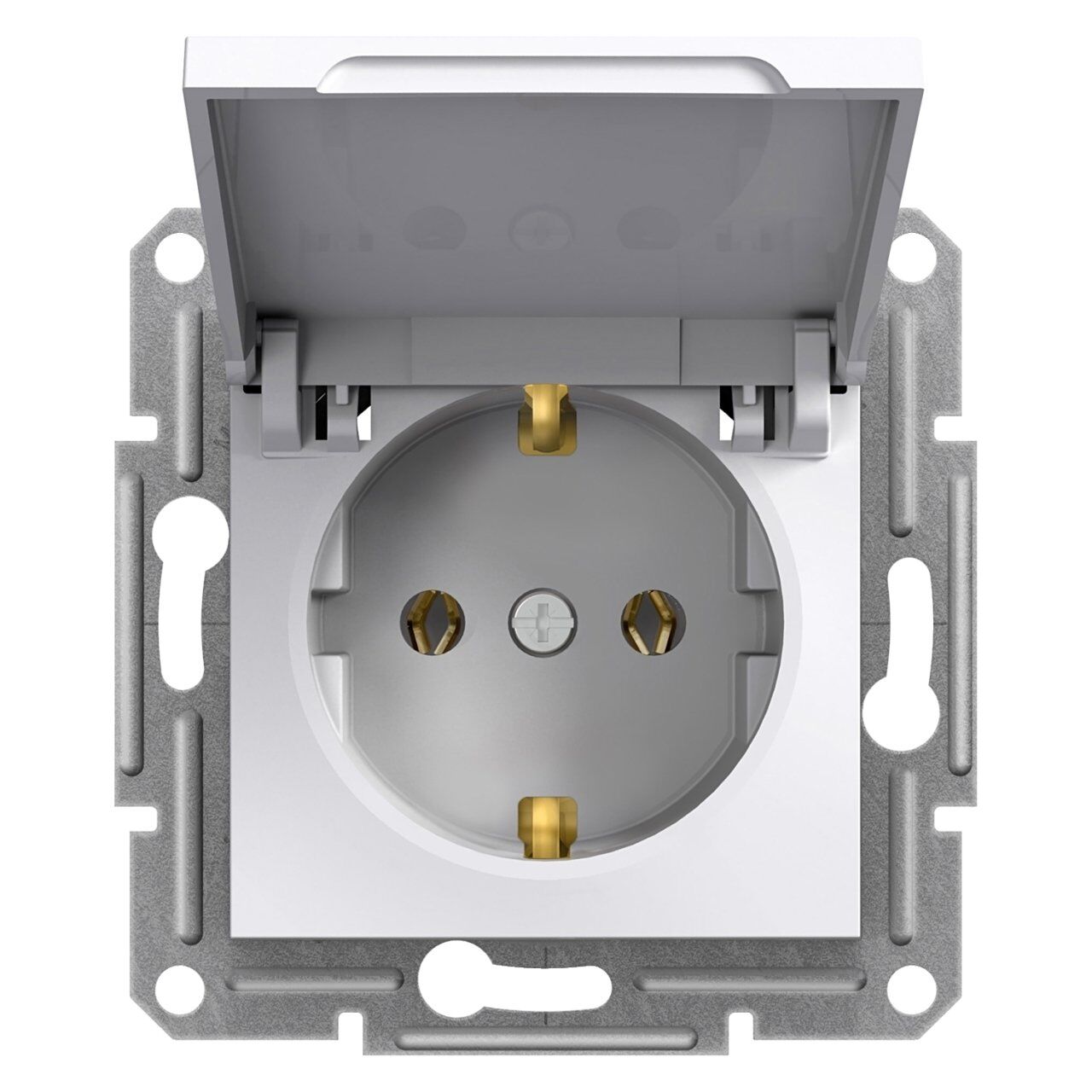 Schneider Electric EPH3170121 Asfora Kapaklı Topraklı Priz IP44 Beyaz, vidalı, çerçevesiz