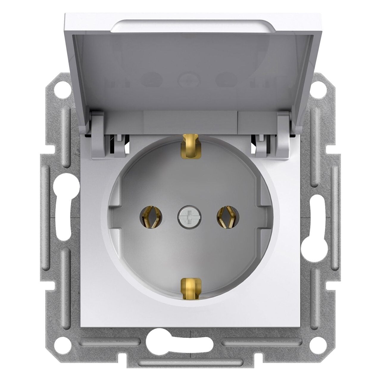 Schneider Electric EPH3170121 Asfora Kapaklı Topraklı Priz IP44 Beyaz, vidalı, çerçevesiz