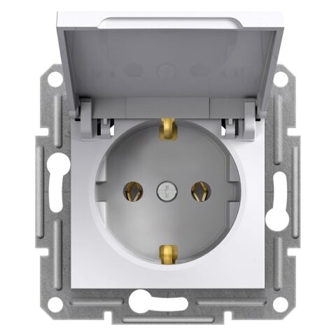 Schneider Electric EPH3170121 Asfora Kapaklı Topraklı Priz IP44 Beyaz, vidalı, çerçevesiz
