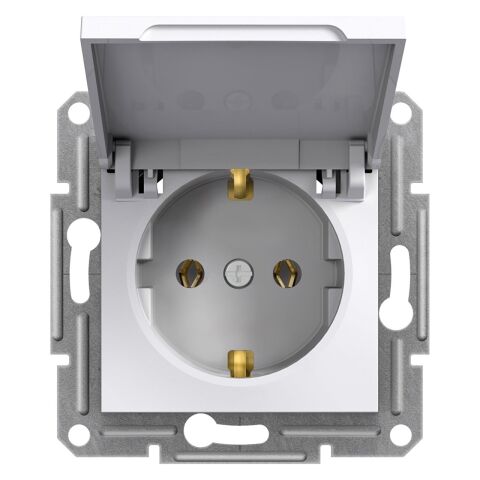 Schneider Electric EPH3170121 Asfora Kapaklı Topraklı Priz IP44 Beyaz, vidalı, çerçevesiz