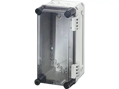 Hensel MI 9100 165x300x170    Mi-Modüler Dağıtım Panosu; IP65, IK08, PC, H/S F, FR, Şeffaf Kapak, RAL 7035 (Gri), Menteşeli