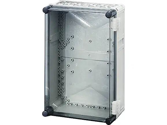 Hensel MI 9300 315x450x170    Mi-Modüler Dağıtım Panosu; IP65, IK08, PC, H/S F, FR, Şeffaf Kapak, RAL 7035 (Gri), Menteşeli