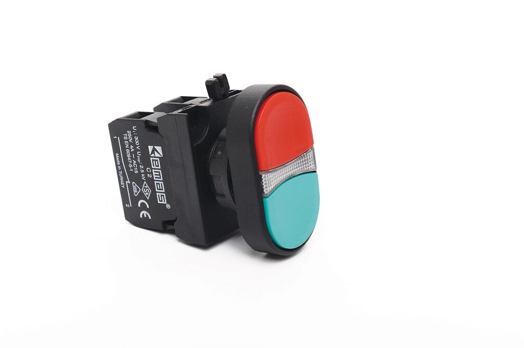 Emas CP102K20KY CP Serisi Plastik 1NO+1NC Çiftli Düz Kırmızı-Yeşil 22 mm Buton