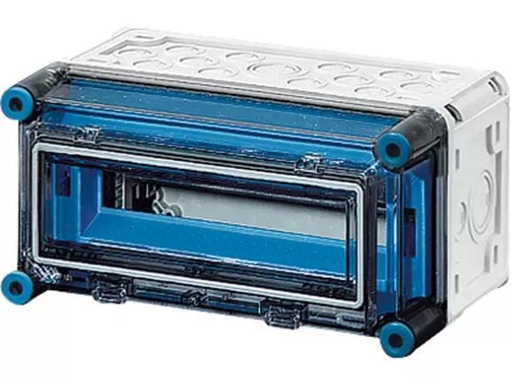 Hensel MI 1111 300x150x185    Mi-Modüler Sigorta Panosu; IP65, IK08, PC, H/S F, FR, Şeffaf Kapak, RAL 7035 (Gri), 1x12/12 Modül, Sigorta Pencereli, N/PE Klemensli