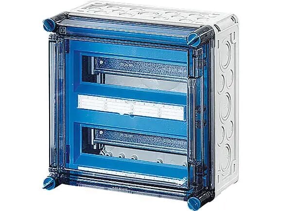 Hensel MI 1226 300x300x182    Mi-Modüler Sigorta Panosu; IP65, IK08, PC, H/S F, FR, Şeffaf Kapak, RAL 7035 (Gri), 2x12/24 Modül, Komple Sigorta Penceresi