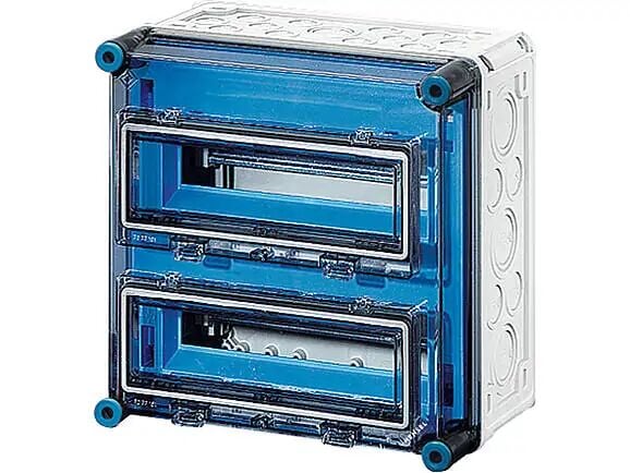 Hensel MI 1227 300x300x185    Mi-Modüler Sigorta Panosu; IP65, IK08, PC, H/S F, FR, Şeffaf Kapak, RAL 7035 (Gri), 2x12/24 Modül, Sigorta Pencereli,
