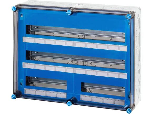 Hensel MI 1684 600x450x170    Mi-Modüler Sigorta Panosu; IP65, IK08, PC, H/S F, FR, Şeffaf Kapak, RAL 7035 (Gri), 2x28/56+2x12/24 Modül, N/PE Klemensli