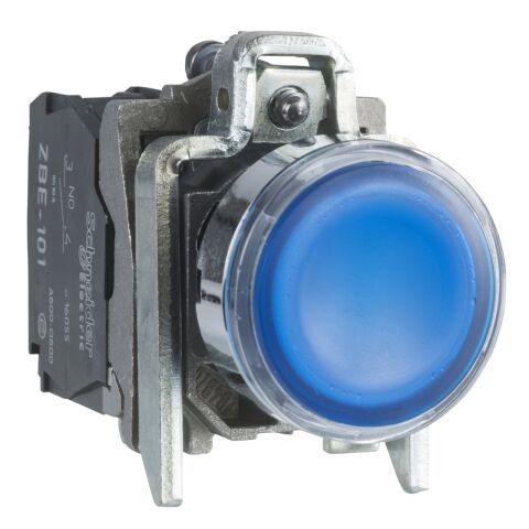 Schneider Electric XB4BW36B5 Mavi sıva altı ışıklı buton Ø22 yaylı dönüş 1NA+1NK 24V
