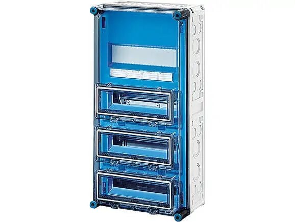 Hensel MI 1443 300x600x185    Mi-Modüler Sigorta Panosu; IP65, IK08, PC, H/S F, FR, Şeffaf Kapak, RAL 7035 (Gri), 3x12/36 Modül ,Sıra DNI Ray, Sigorta Pencereli