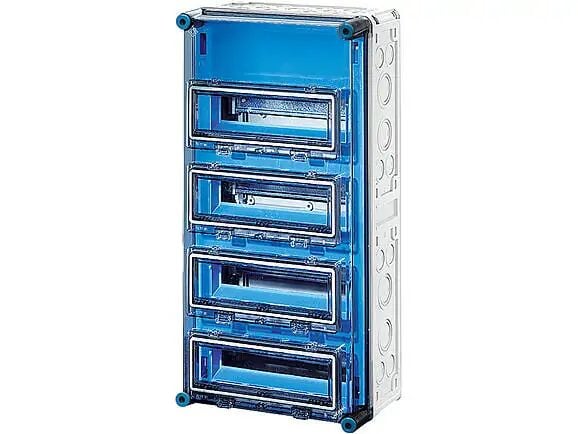 Hensel MI 1445 300x600x185    Mi-Modüler Sigorta Panosu; IP65, IK08, PC, H/S F, FR, Şeffaf Kapak, RAL 7035 (Gri), 4x12/48 Modül, Sigorta Pencereli,