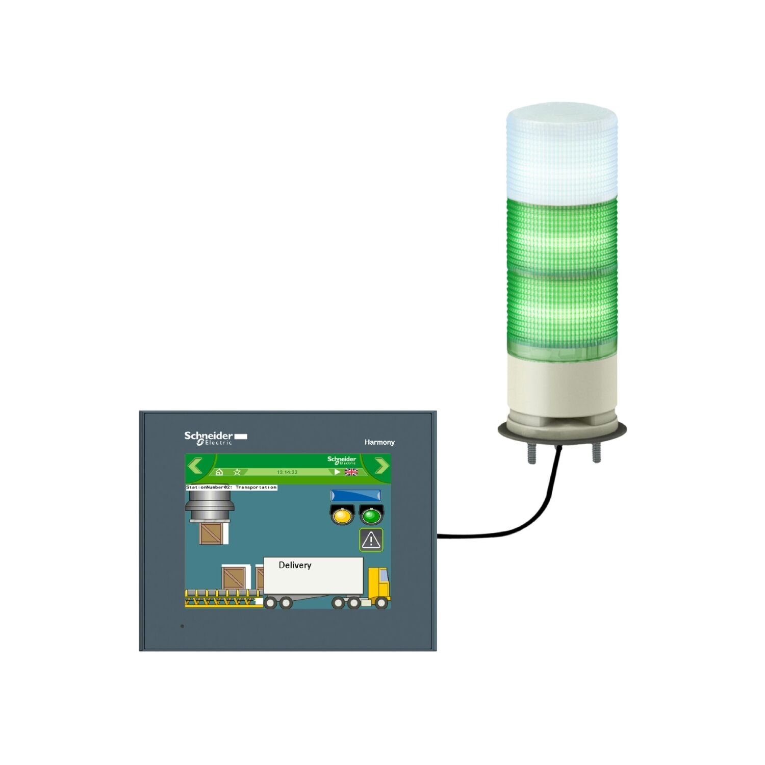 Schneider Electric XVGU3SWV Usb Configurable Monolithic Tower Light, Harmony Xvgu, Multi Color Programmable Lights -60 Mm, Steady/Flashing Led Buzzer