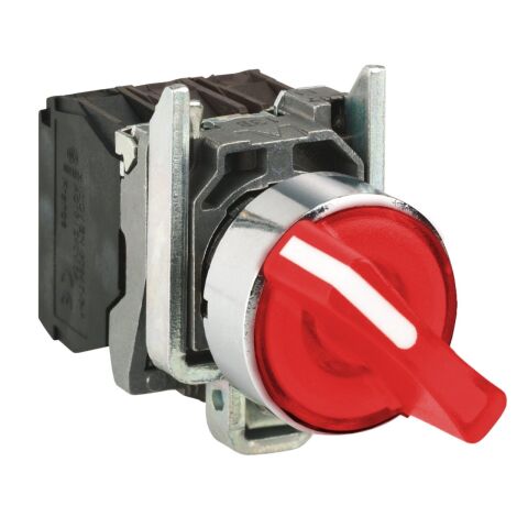 Schneider Electric XB4BK134M5 Kırmızı ışıklı mandal buton Ø22 3 konumlu sabit 1NA+1NK 230V