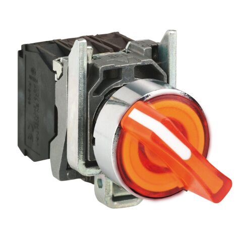 Schneider Electric XB4BK135B5 Turuncu ışıklı mandal buton Ø22 3 konumlu sabit 1NA+1NK 24V