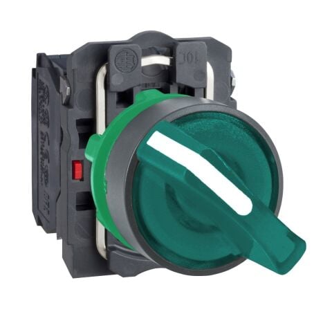 Schneider Electric XB5AK123B5 Yeşil ışıklı mandal buton Ø22 2 konumlu sabit 1NA+1NK 24V