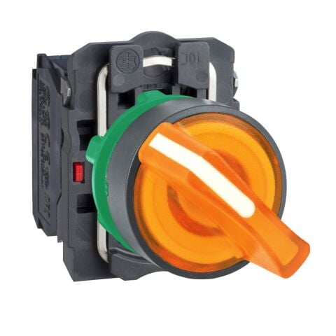 Schneider Electric XB5AK125B5 Turuncu ışıklı mandal buton Ø22 2 konumlu sabit 1NA+1NK 24V