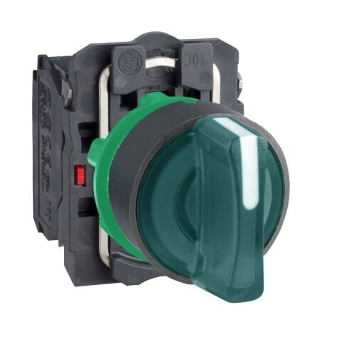 Schneider Electric XB5AK133B5 Yeşil ışıklı mandal buton Ø22 3 konumlu sabit 1NA+1NK 24V
