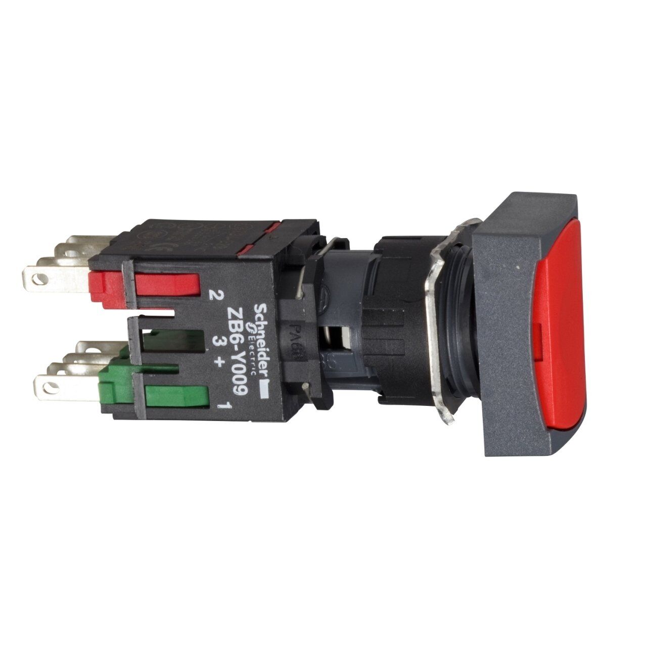 Schneider Electric XB6DA42B Kırmızı dikdörtgen buton Ø16 yaylı dönüş 1NK işaretsiz