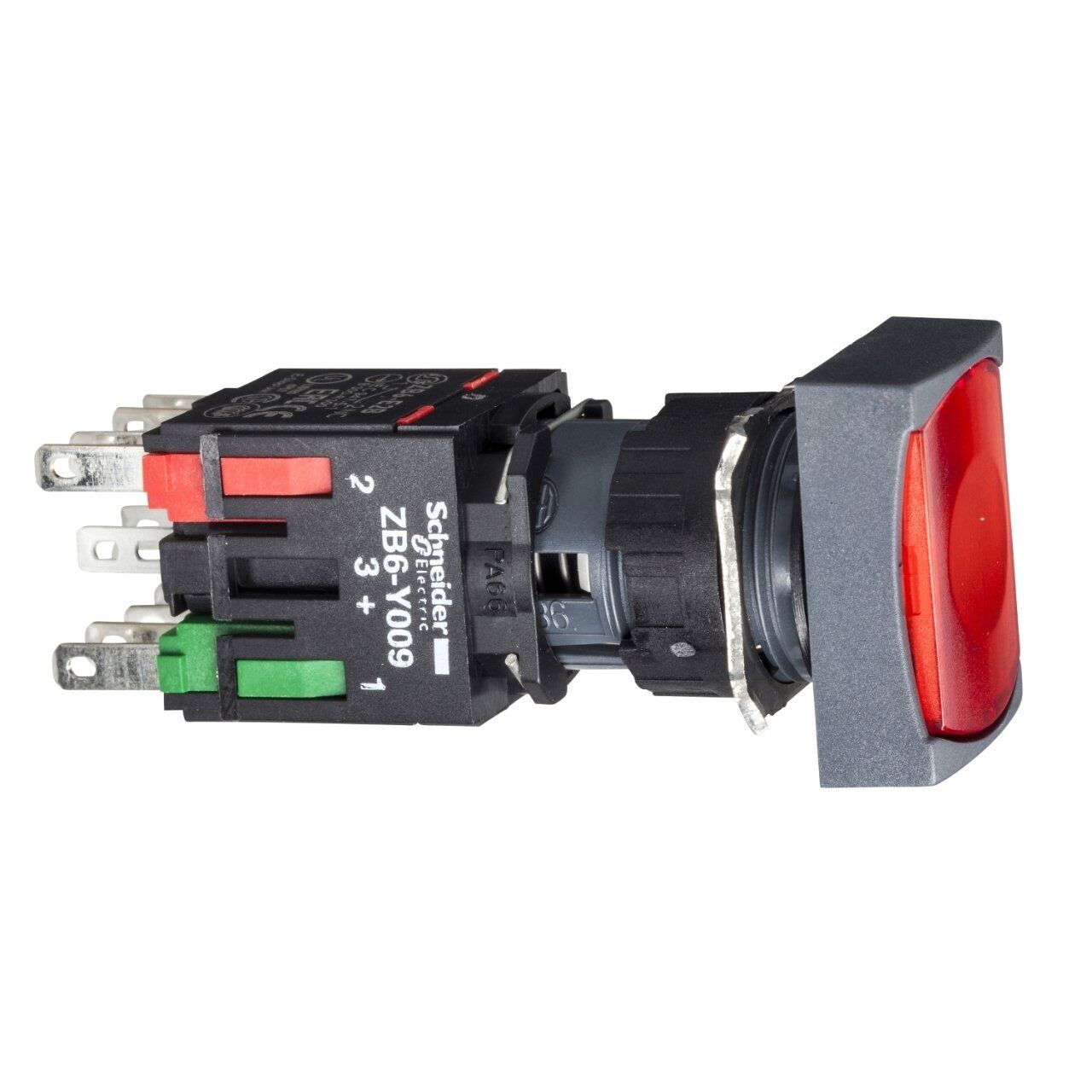 Schneider Electric XB6DW4B2B Kırmızı dikdörtgen ışıklı buton Ø16 yaylı dönüş 1NK 12...24V