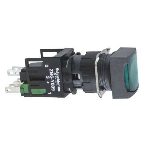 Schneider Electric XB6CW3B1B Yeşil kare ışıklı buton Ø16 yaylı dönüş 1NA 12...24V