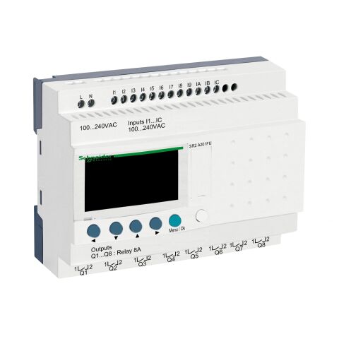 Schneider SR2A201FU Zelio Akıllı Röle 20 GÇ 100-240VAC RTC'siz 12G 8Ç
