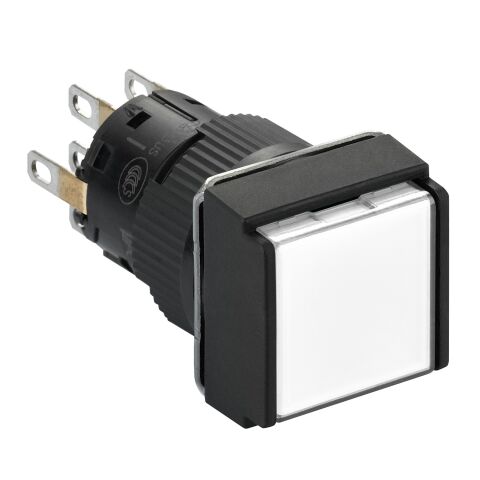 Schneider Electric XB6ECW1B2P Işıklı monolitik buton, Harmony XB6E, kare beyaz buton Ø 16 düz yaylı dönüş 24 VDC polarize 2CO