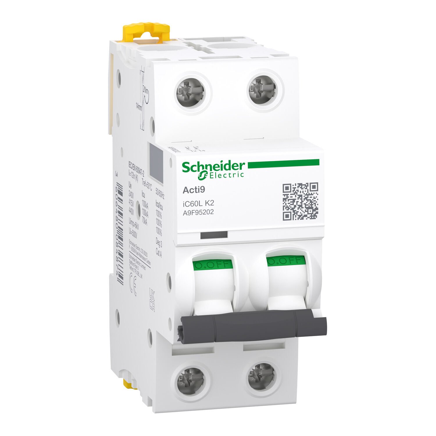 Schneider A9F95202 2P 2A K Eğrisi 100kA Otomatik Sigorta