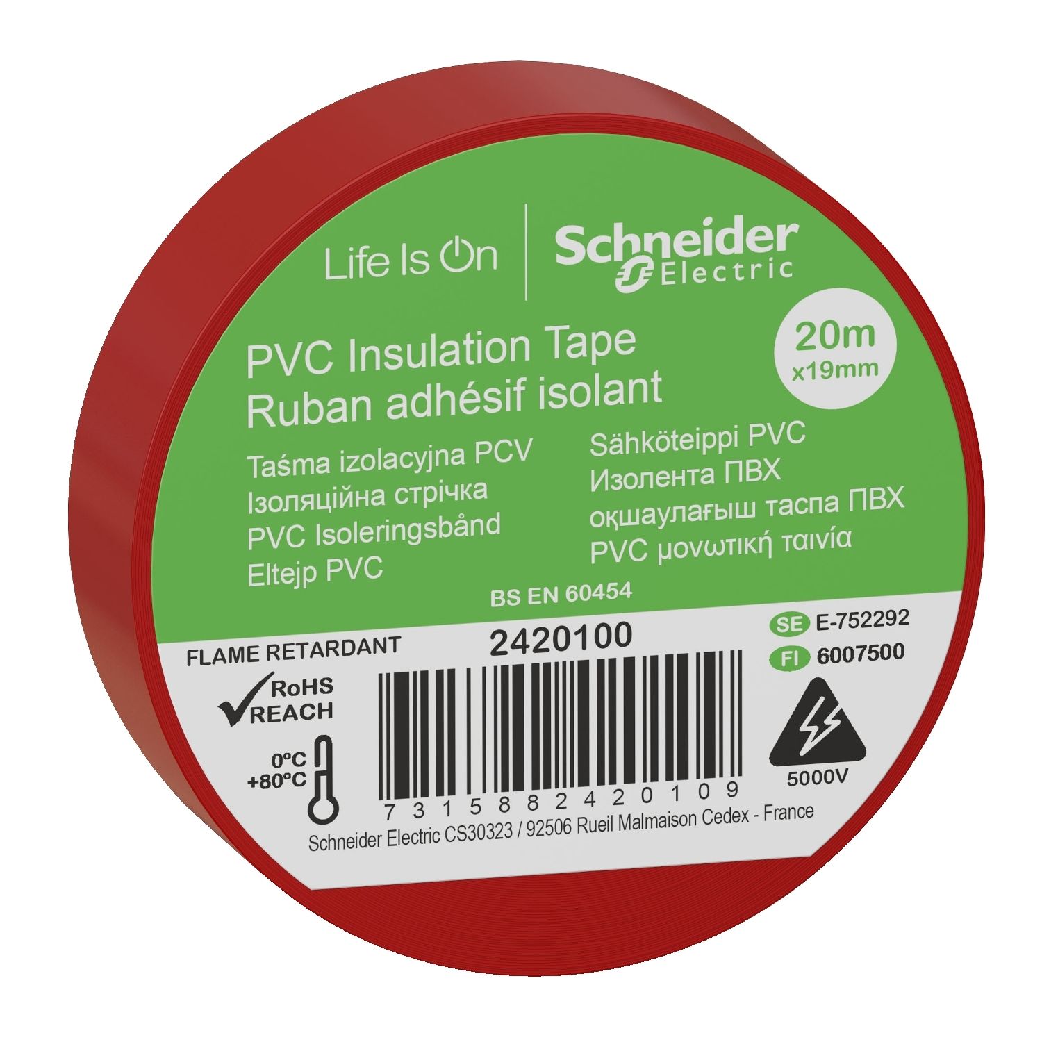 Schneider Electric 19mm 20mt Kırmızı İzolasyon Bandı