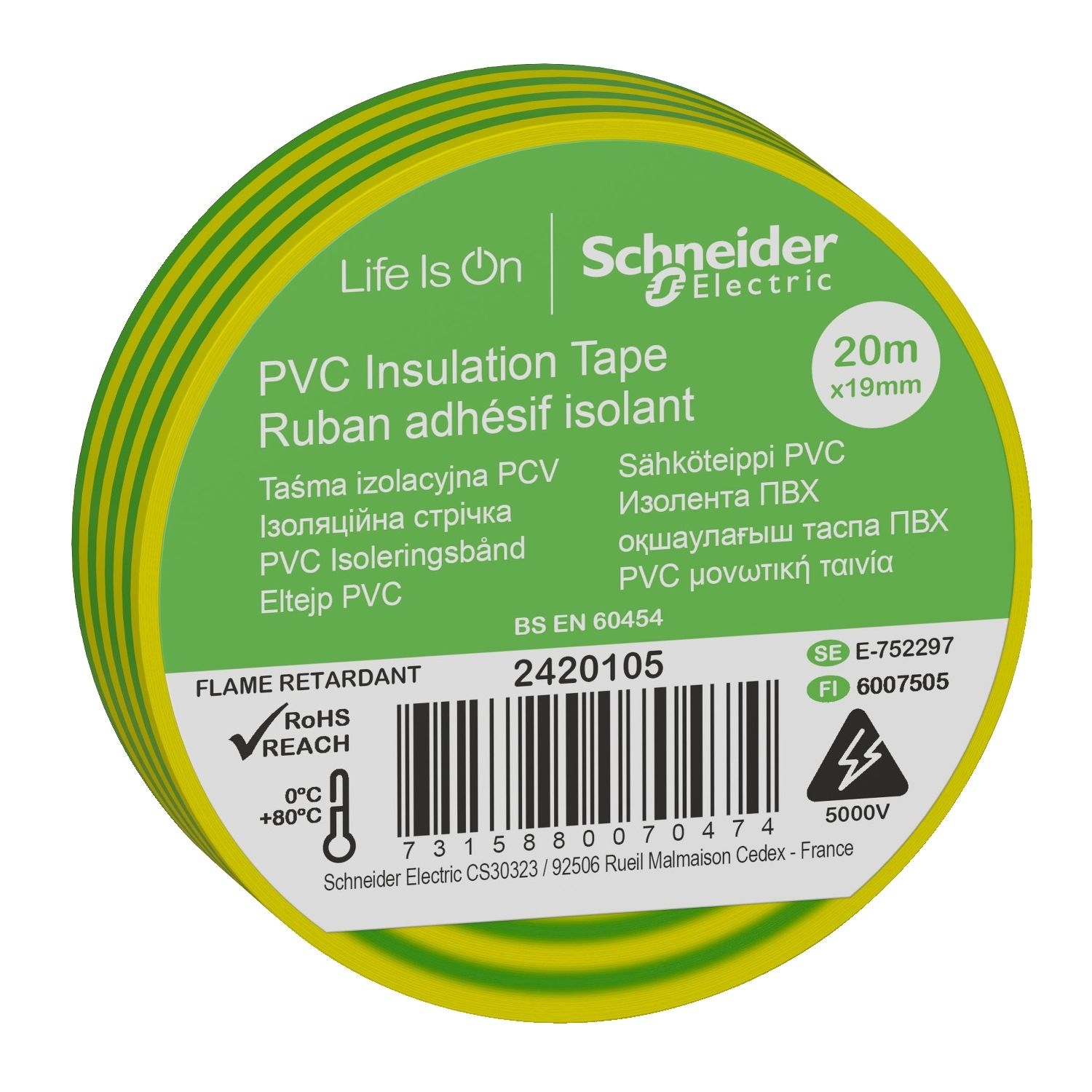 Schneider Electric 19mm 20mt Sarı Yeşil İzolasyon Bandı