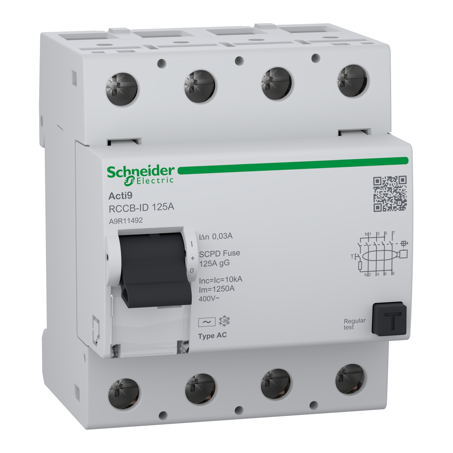 Schneider A9R11492 4X125A 30mA AC Tip RCCB-ID Kaçak Akım Rölesi