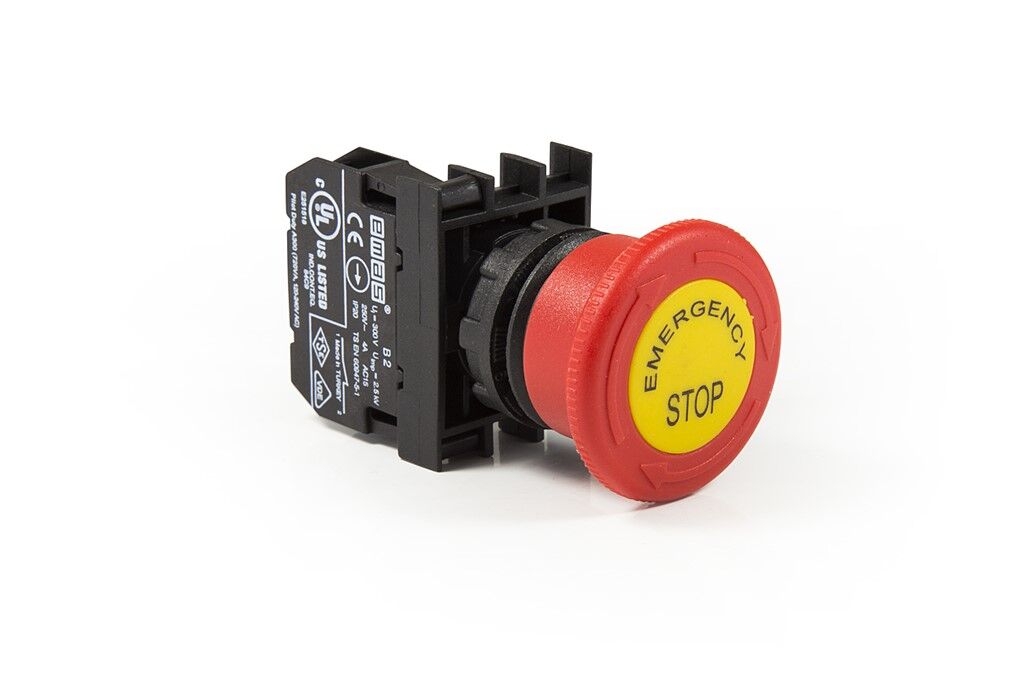 Emas B200EE B Serisi Plastik 1NC Acil Stop 40 mm Çevirmeli Etiketli Kırmızı 22 mm Buton