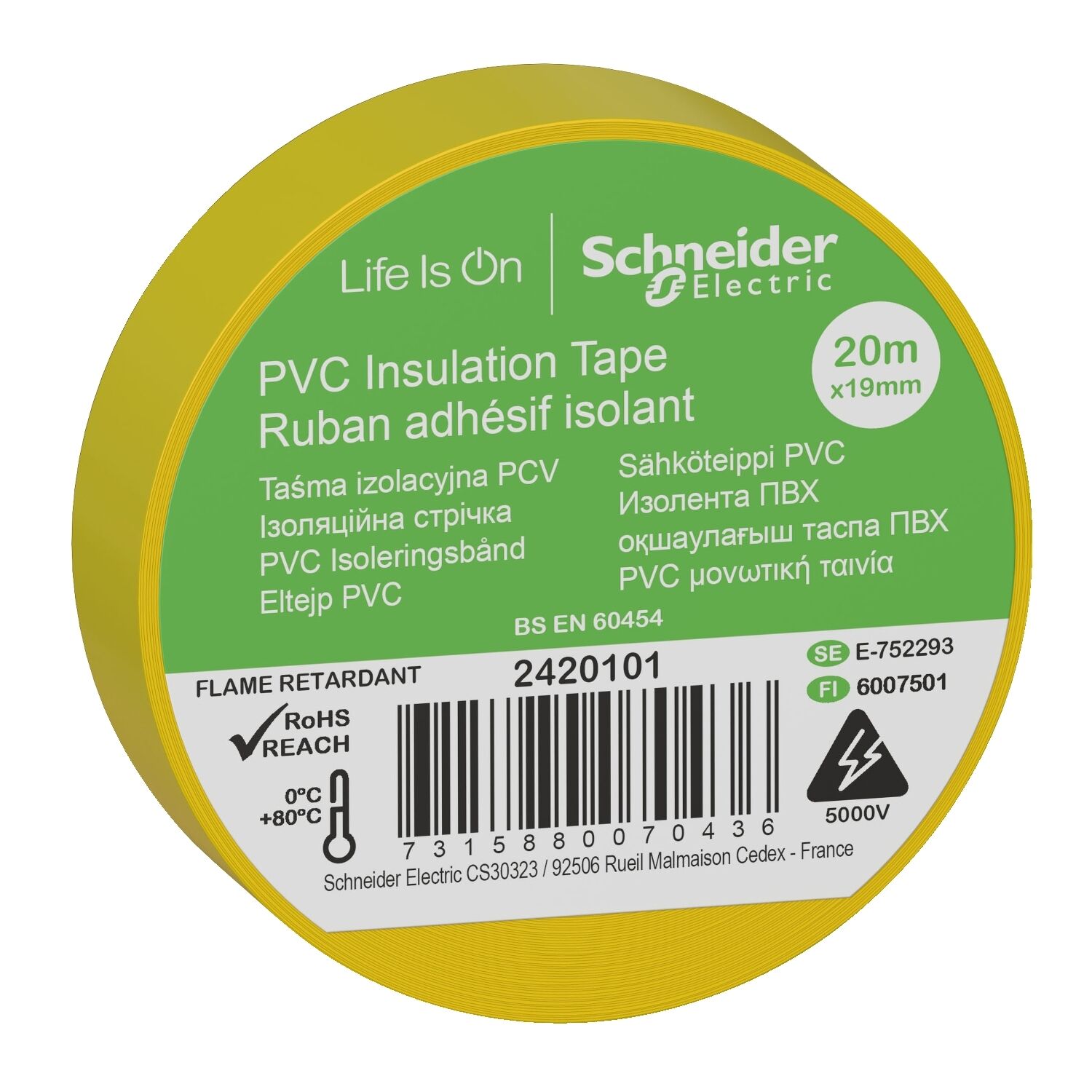 Schneider 2420101 Thorsman İzolasyon Bandı 19mmx20mt Sarı