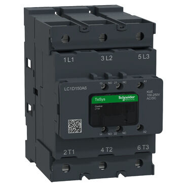 Schneider LC1D150A6KUE Tesys Deca Kontaktör, 3P(3No), Ac-3/Ac-3E, <=440V, 150A, 100-250V Ac/Dc Bobin, Pabuç-Halka Veya Çubuklar