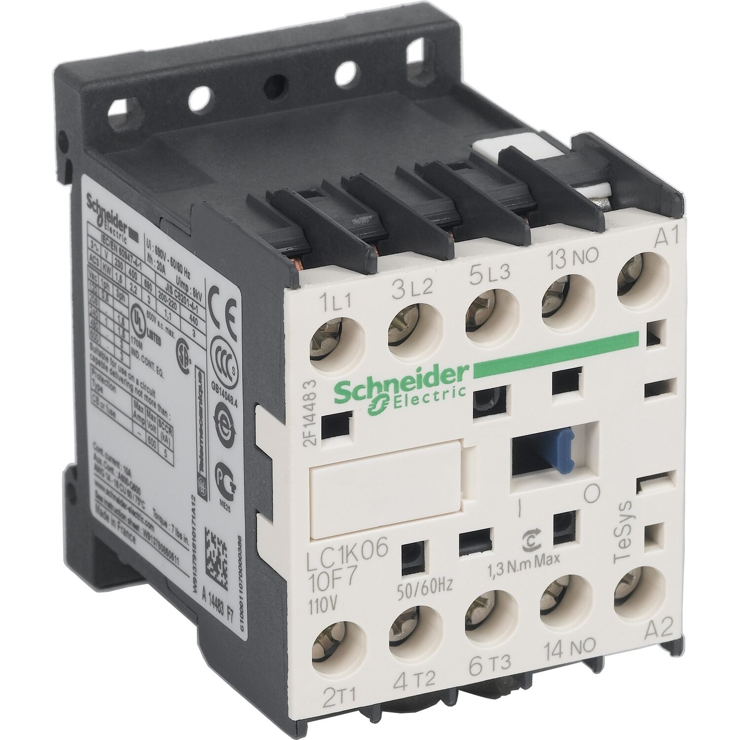Schneider Electric LC1K0610F7 Tesys K Kontaktör 3P 6A Ac3 110Vac 1Na