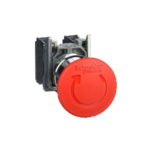 Schneider Electric XB4BS8445 Kırmızı Ø40 Acil durdurma butonu başlığı Ø22 1NA+1NK