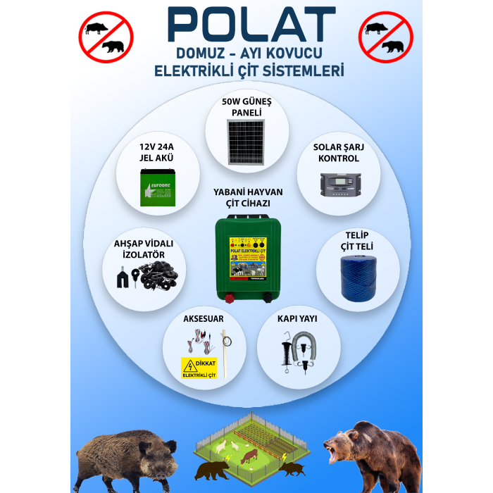 POLAT GÜNEŞ PANELLİ EKO 1000 Metre (10-15 DÖNÜM) Elektrikli Çit