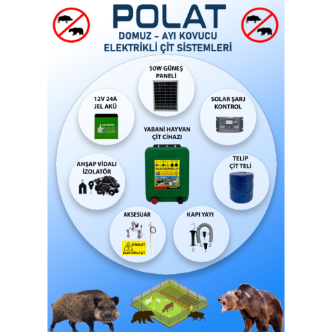 POLAT GÜNEŞ PANELLİ EKO 1000 Metre (10-15 DÖNÜM) Elektrikli Çit