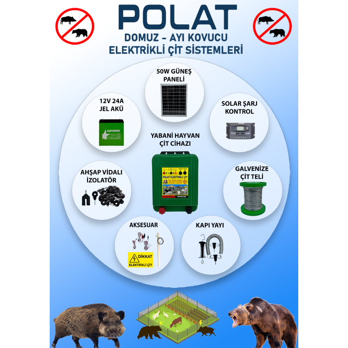 POLAT GÜNEŞ PANELLİ PRO 3000 Metre (30-35 DÖNÜM) Elektrikli Çit