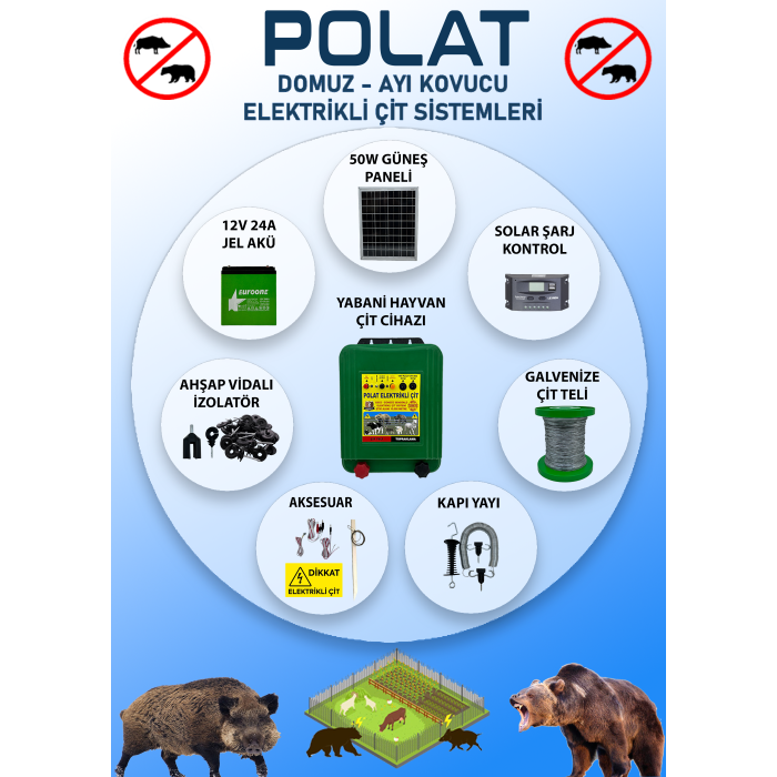 POLAT GÜNEŞ PANELLİ PRO 3000 Metre (30-35 DÖNÜM) Elektrikli Çit