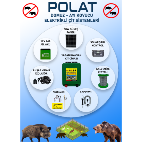 POLAT GÜNEŞ PANELLİ PRO 3000 Metre (30-35 DÖNÜM) Elektrikli Çit