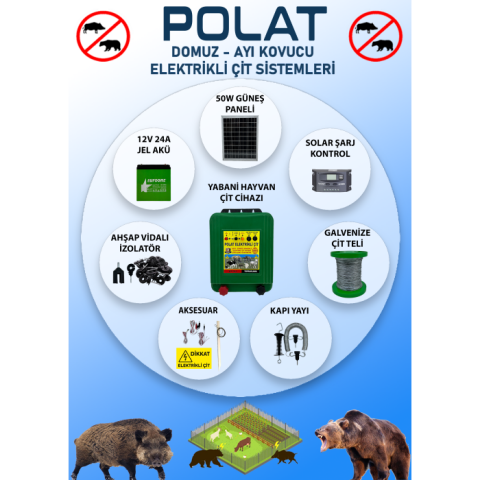 POLAT GÜNEŞ PANELLİ PRO 3000 Metre (30-35 DÖNÜM) Elektrikli Çit