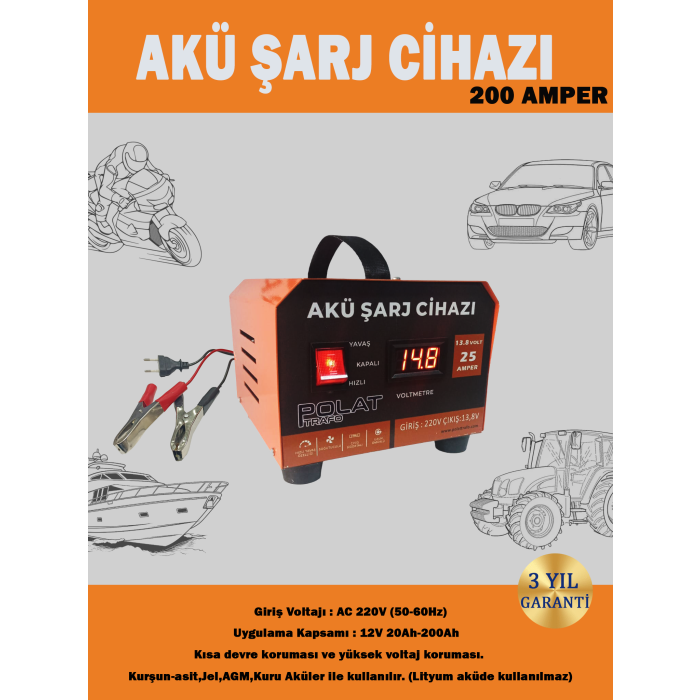 Polat 12 Volt 10-200 Amper Akü Şarj Cihazı