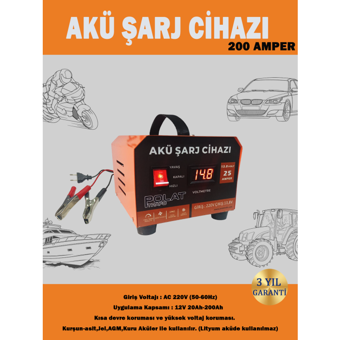 Polat 12 Volt 10-200 Amper Akü Şarj Cihazı
