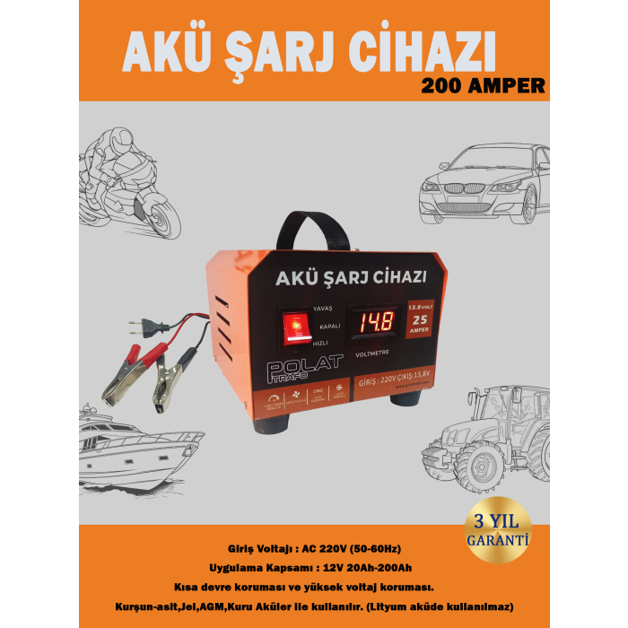 Polat 12 Volt 10-200 Amper Akü Şarj Cihazı