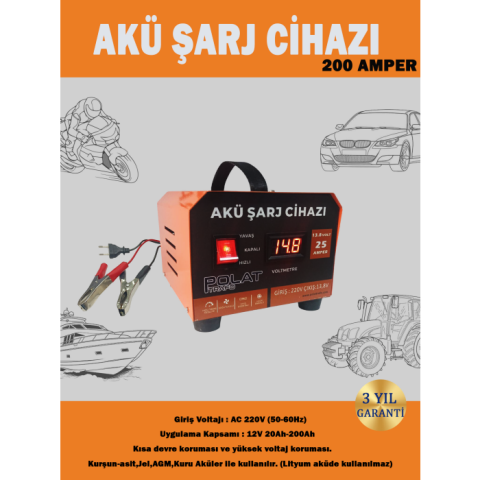 Polat 12 Volt 10-200 Amper Akü Şarj Cihazı