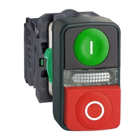 Schneider Electric XB5AW73731B5 Yeşil kırmızı ışıklı çiftli buton Ø22 1NA+1NK 24V