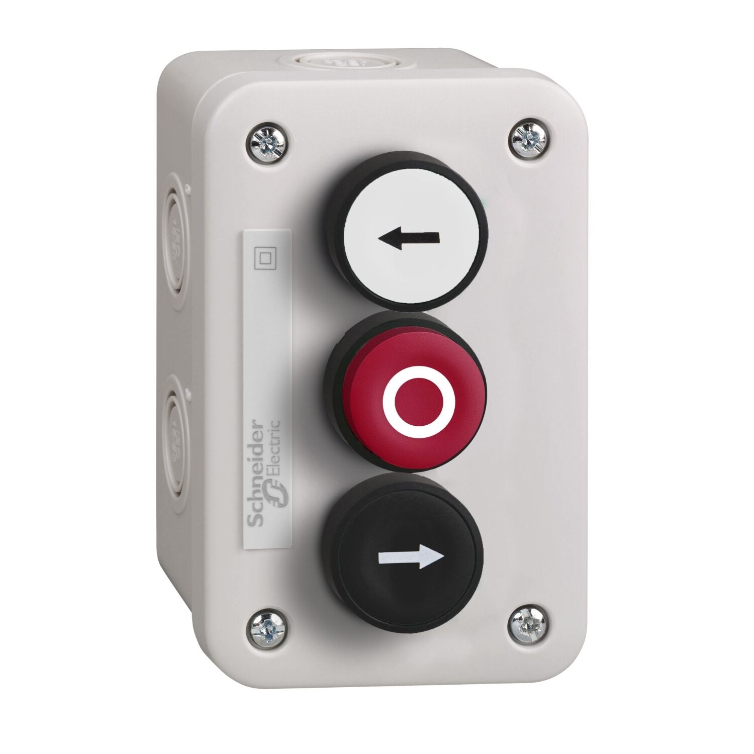 Schneider Electric XALE3255 kontrol istasyonu - beyaz 1C/O + kırmızı çıkıntılı 1C/O + siyah 1C/O buton