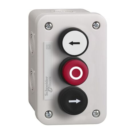 Schneider Electric XALE3255 kontrol istasyonu - beyaz 1C/O + kırmızı çıkıntılı 1C/O + siyah 1C/O buton