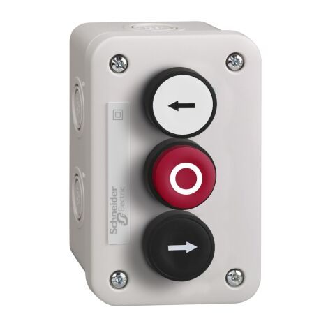 Schneider Electric XALE3255 kontrol istasyonu - beyaz 1C/O + kırmızı çıkıntılı 1C/O + siyah 1C/O buton