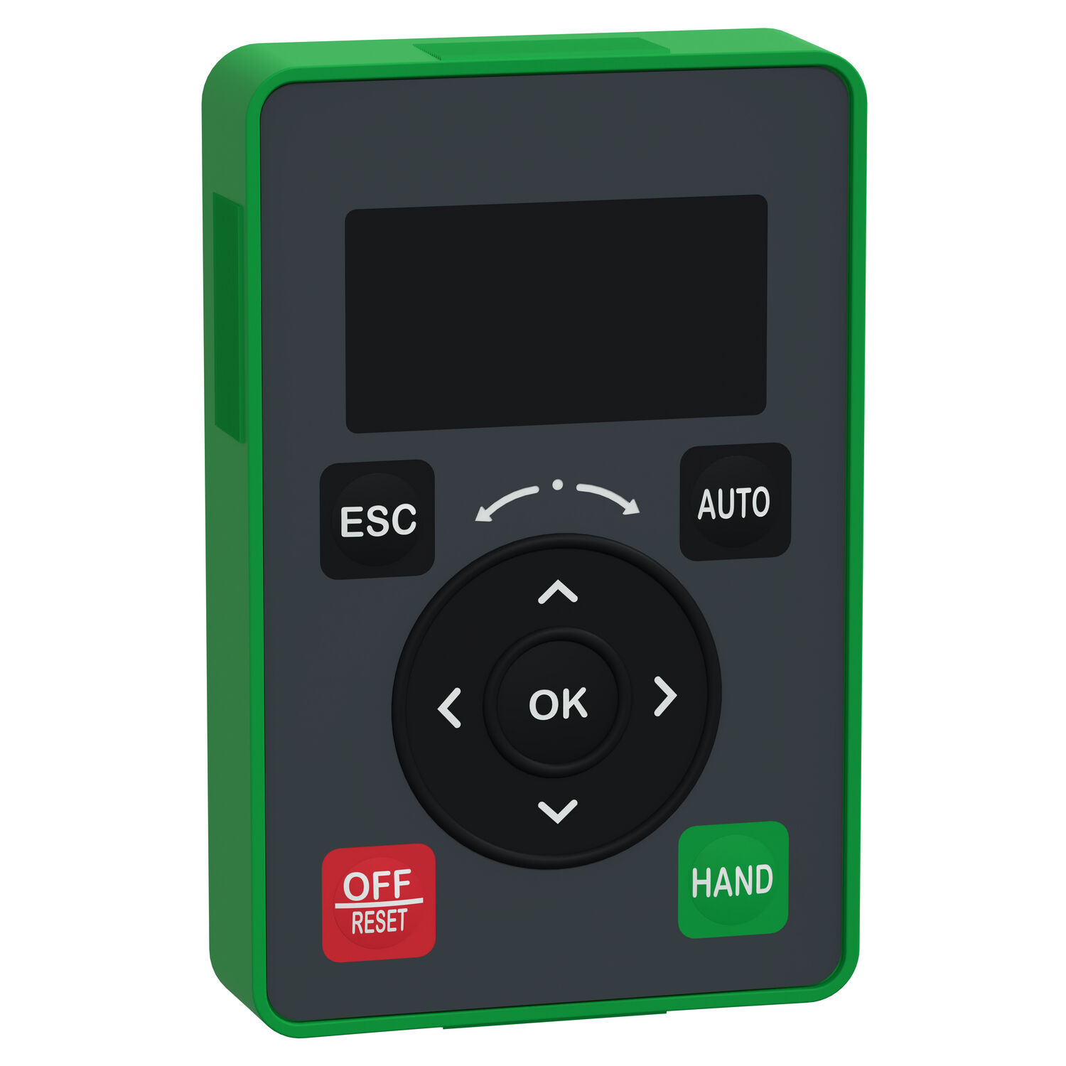 Schneider Electric VW3A1123 düz metin ekran terminali; HVAC, Altivar, IP21, ''el'', ''kapalı'', ''otomatik'' tuşlu