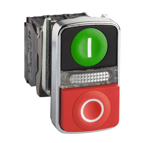 Schneider Electric XB4BW73731M5 Yeşil sıva altı/kırmızı çıkık ışıklı çift başlıklı buton Ø22 1NA+1NK 240V